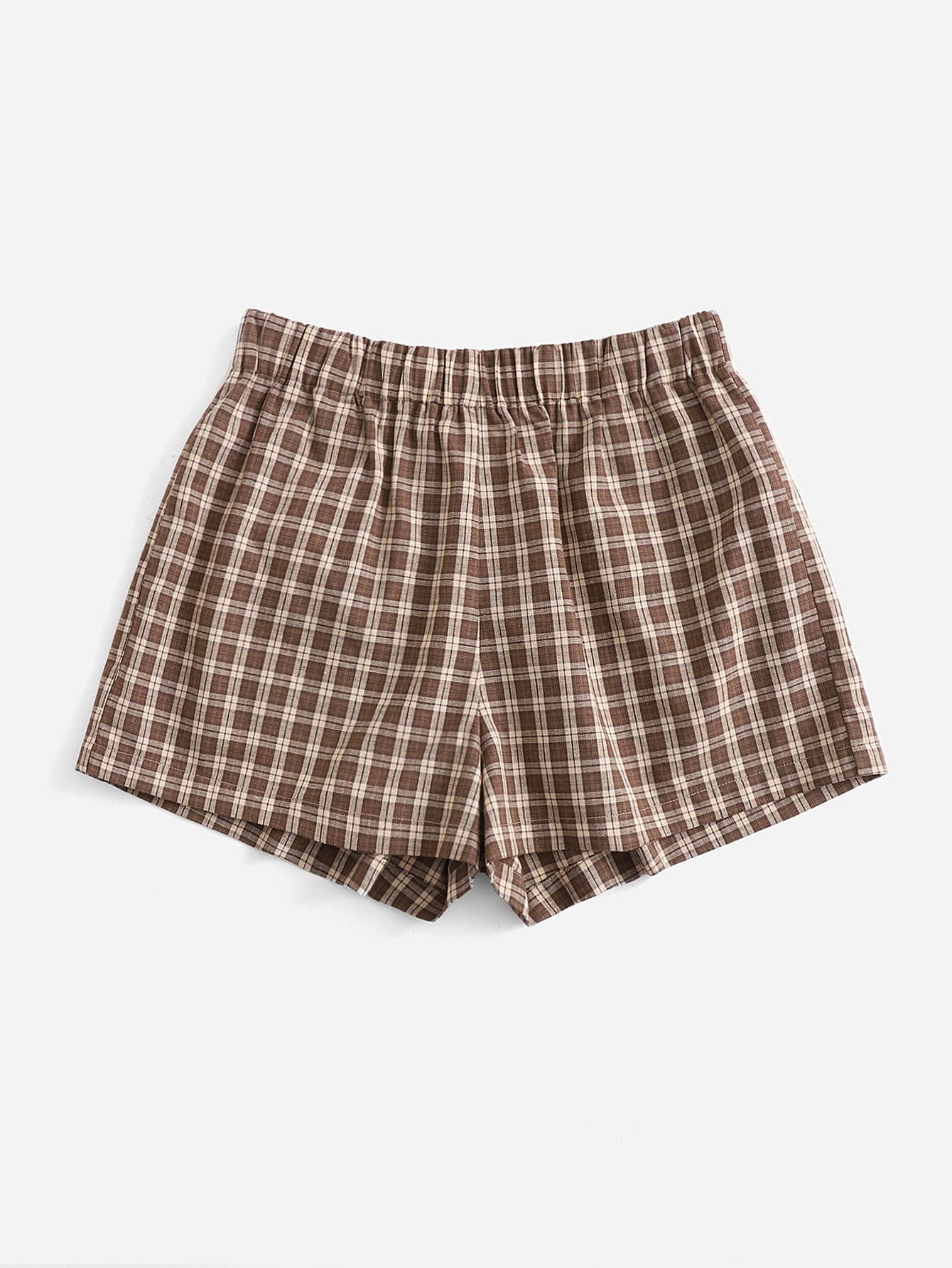 EZwear Elastic Waist Plaid Shorts