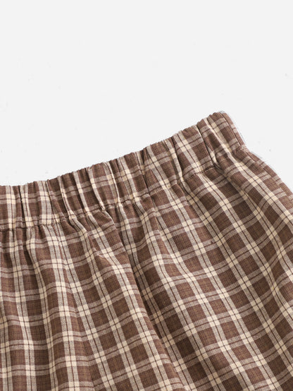 EZwear Elastic Waist Plaid Shorts