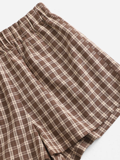 EZwear Elastic Waist Plaid Shorts