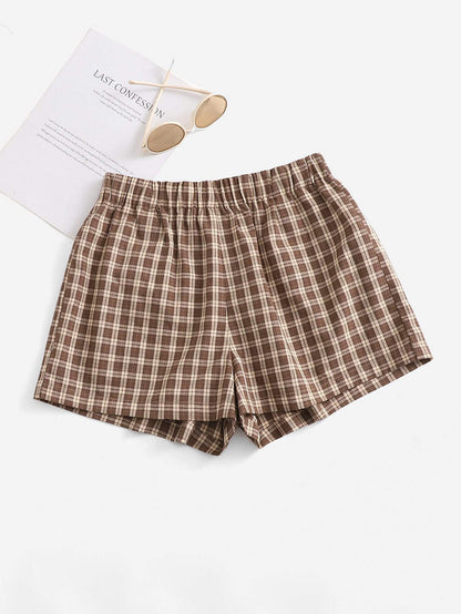EZwear Elastic Waist Plaid Shorts