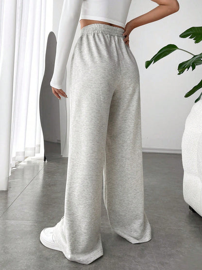 EZwear Spring White Solid Asymmetrical Wide Leg Sweatpants Dress Pants Graduation,Back To School Outfits,Graduation,Teacher Outfits For Women,Back To School