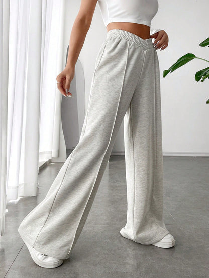 EZwear Spring White Solid Asymmetrical Wide Leg Sweatpants Dress Pants Graduation,Back To School Outfits,Graduation,Teacher Outfits For Women,Back To School