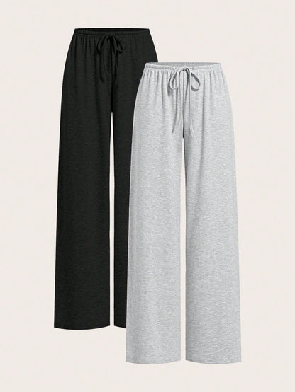 EZwear Two-Piece Set Lightweight Knitted Wide Leg Pants For Women, Two-Tone Color, Casual, Summer Outfits, Beach Holiday