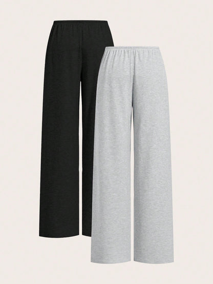 EZwear Two-Piece Set Lightweight Knitted Wide Leg Pants For Women, Two-Tone Color, Casual, Summer Outfits, Beach Holiday