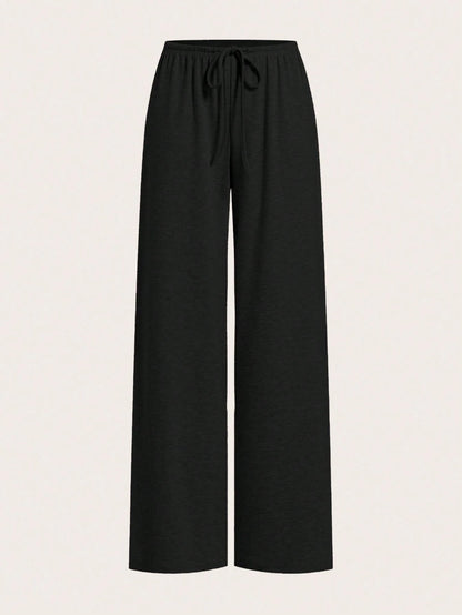 EZwear Two-Piece Set Lightweight Knitted Wide Leg Pants For Women, Two-Tone Color, Casual, Summer Outfits, Beach Holiday