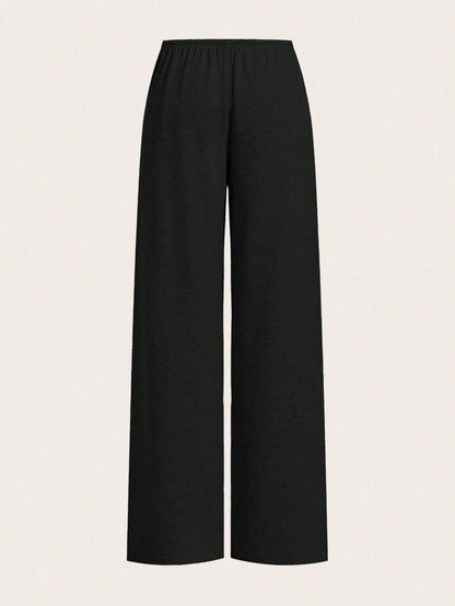 EZwear Two-Piece Set Lightweight Knitted Wide Leg Pants For Women, Two-Tone Color, Casual, Summer Outfits, Beach Holiday