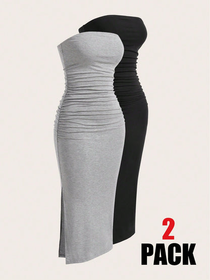 EZwear Two-Piece Set Strapless Knit Dress For Women