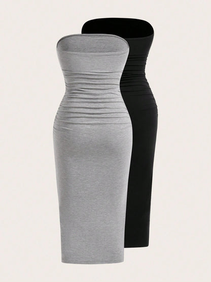 EZwear Two-Piece Set Strapless Knit Dress For Women