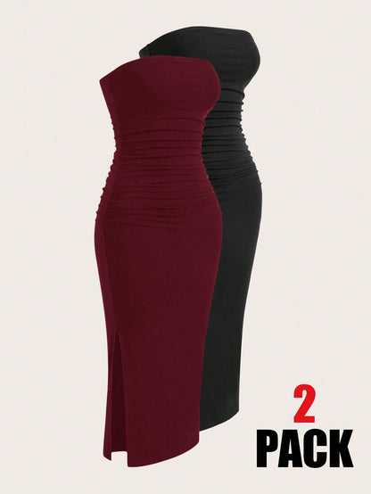 EZwear Two-Piece Set Strapless Knit Dress For Women