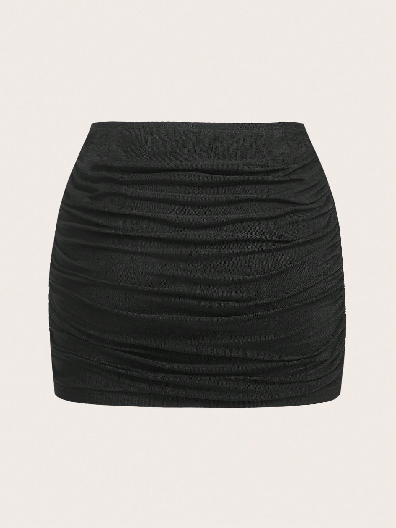 EZwear Two-Piece Set Women Pleated Knitted Minimalist Sexy Disco Mesh Skirt, Casual For Daily Wear Party Night Black Beige Summer