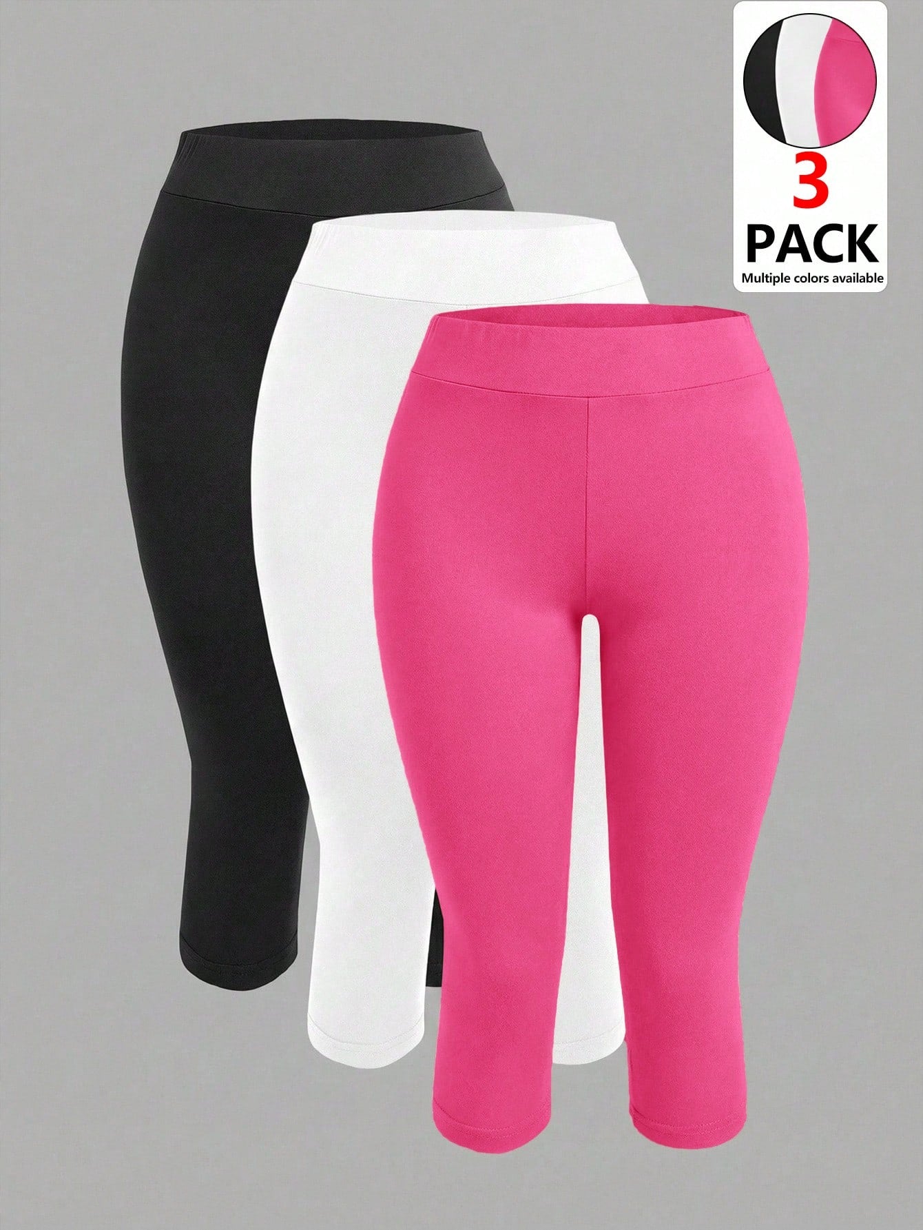 EZwear Women's 3pcs Tight 3/4 Length Pants Set, Black White Rose Red Colorway, Casual Summer Versatile, Suitable For Outings, Autumn Women's Sportswear, Suitable For Daily Commute, Dating, Gathe