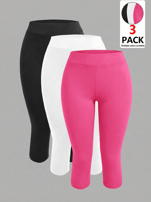 EZwear Women's 3pcs Tight 3/4 Length Pants Set, Black White Rose Red Colorway, Casual Summer Versatile, Suitable For Outings, Autumn Women's Sportswear, Suitable For Daily Commute, Dating, Gathe