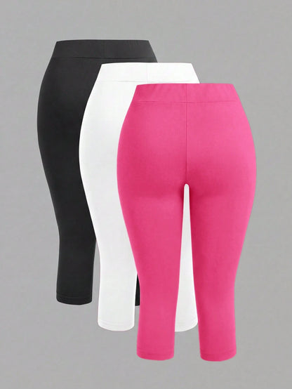 EZwear Women's 3pcs Tight 3/4 Length Pants Set, Black White Rose Red Colorway, Casual Summer Versatile, Suitable For Outings, Autumn Women's Sportswear, Suitable For Daily Commute, Dating, Gathe