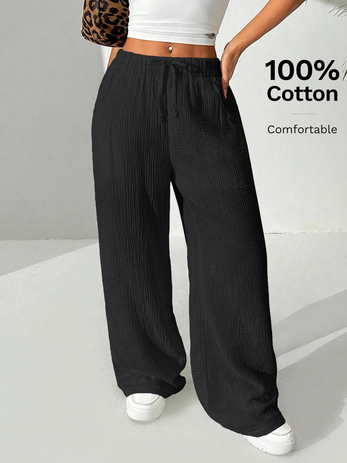 EZwear Women's Solid Color Simple Daily Casual Long Pants