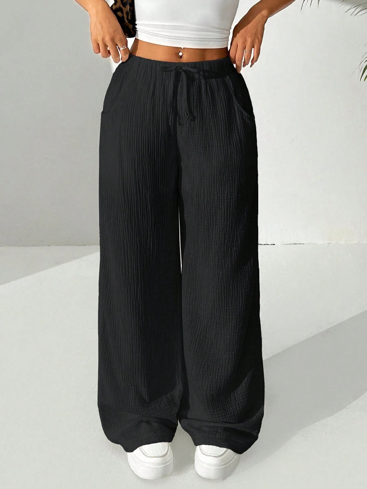 EZwear Women's Solid Color Simple Daily Casual Long Pants