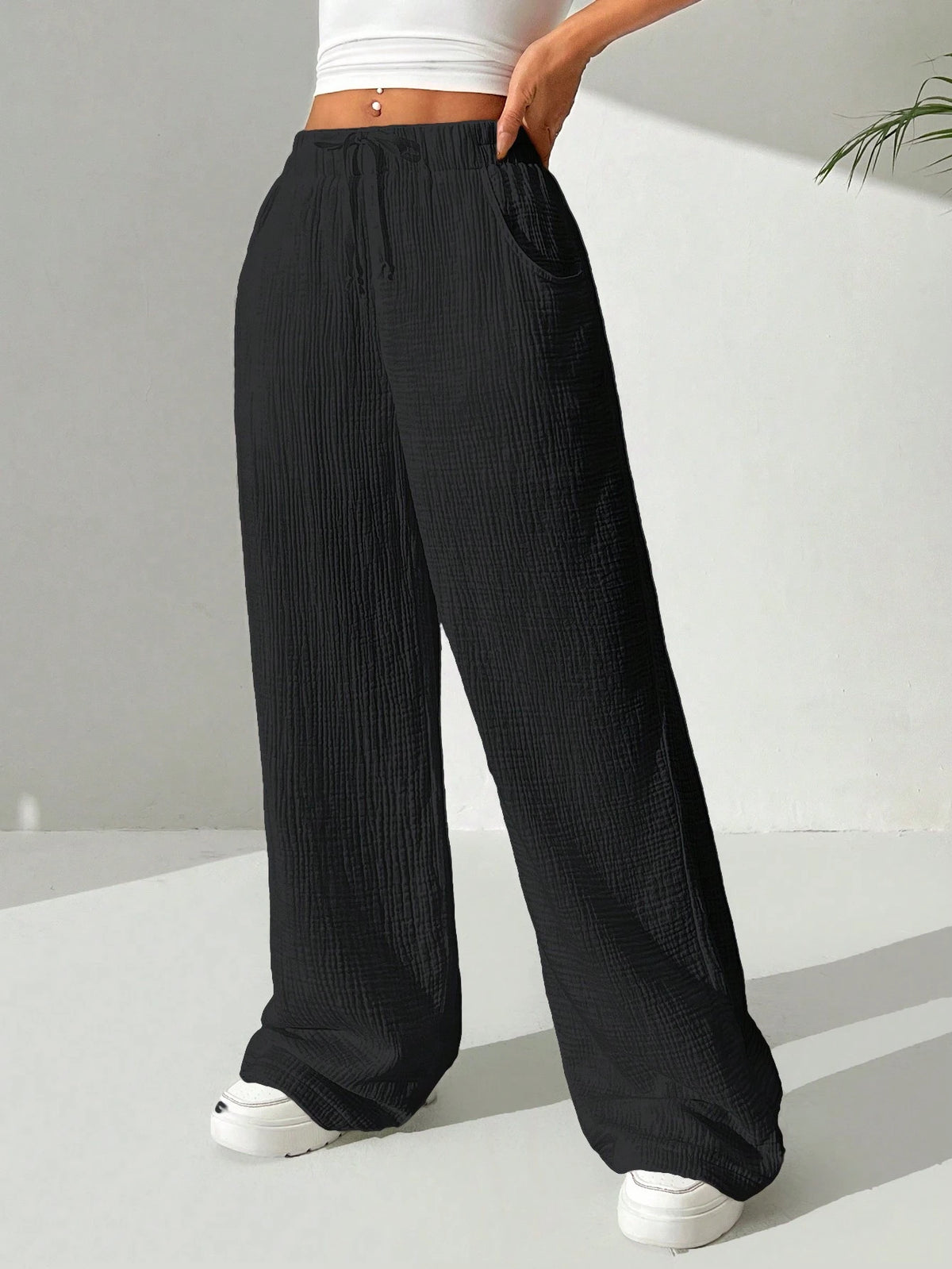 EZwear Women's Solid Color Simple Daily Casual Long Pants