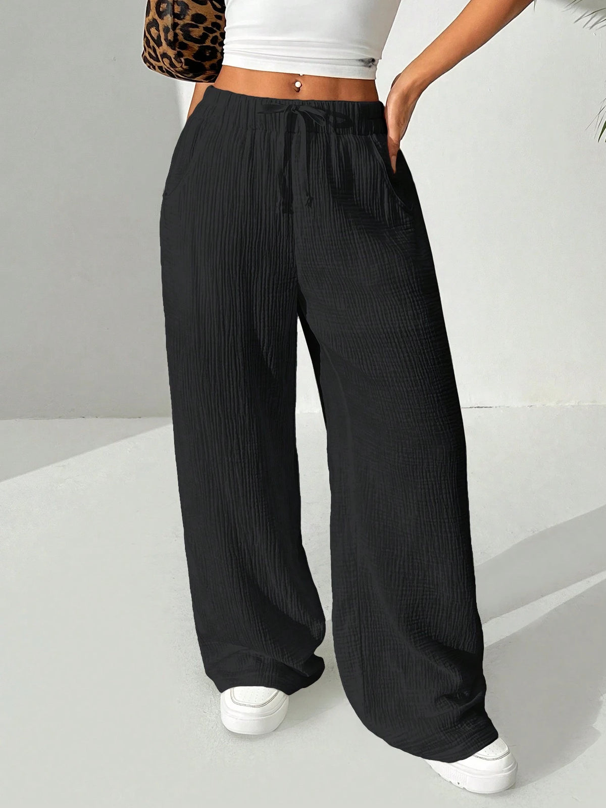 EZwear Women's Solid Color Simple Daily Casual Long Pants