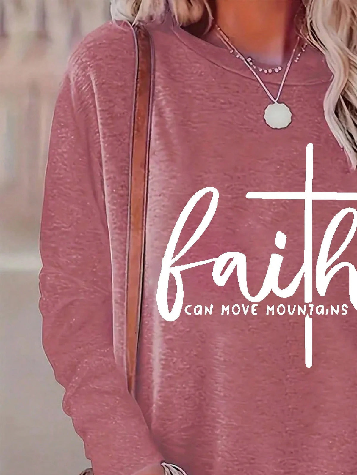 Faith Print Crew Neck T-Shirt, Casual Long Sleeve Top, Women Spring
