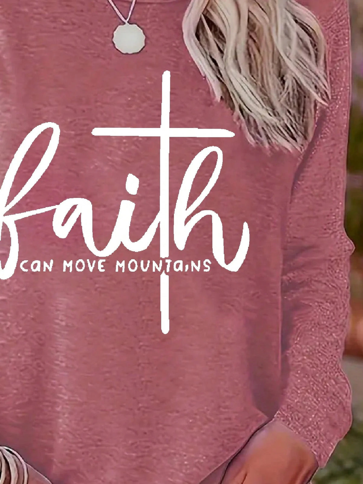 Faith Print Crew Neck T-Shirt, Casual Long Sleeve Top, Women Spring
