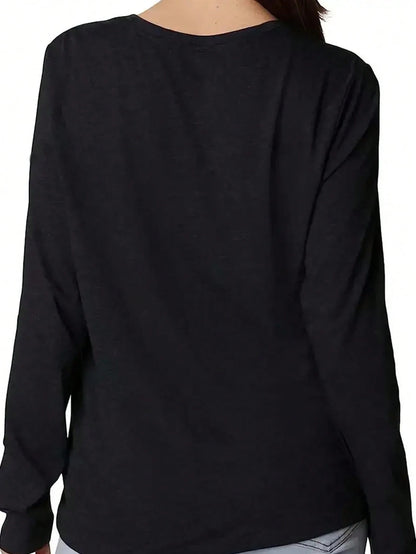 Faith Print Crew Neck T-Shirt, Casual Long Sleeve Top, Women Spring