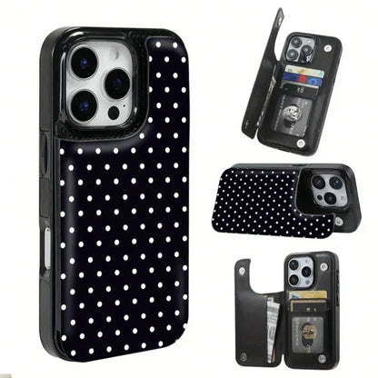 Fashion Polka Dot Pattern Cardholder Phone Cases Compatible With IPhone17 Pro Max, 16 Pro Max, 15 Pro Max, 14 Pro Max, 13 Pro, 12 Pro, Galaxy S25 Ultra, S24, S23, S22 Features Card Slots And Multiple