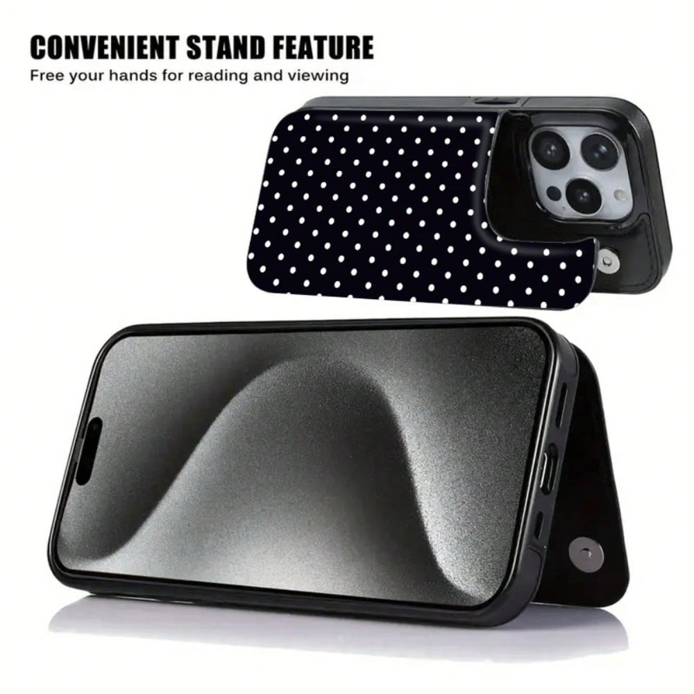 Fashion Polka Dot Pattern Cardholder Phone Cases Compatible With IPhone17 Pro Max, 16 Pro Max, 15 Pro Max, 14 Pro Max, 13 Pro, 12 Pro, Galaxy S25 Ultra, S24, S23, S22 Features Card Slots And Multiple