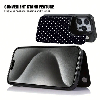 Fashion Polka Dot Pattern Cardholder Phone Cases Compatible With IPhone17 Pro Max, 16 Pro Max, 15 Pro Max, 14 Pro Max, 13 Pro, 12 Pro, Galaxy S25 Ultra, S24, S23, S22 Features Card Slots And Multiple
