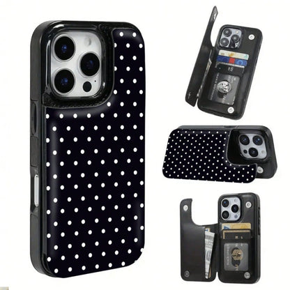 Fashion Polka Dot Pattern Cardholder Phone Cases Compatible With IPhone17 Pro Max, 16 Pro Max, 15 Pro Max, 14 Pro Max, 13 Pro, 12 Pro, Galaxy S25 Ultra, S24, S23, S22 Features Card Slots And Multiple