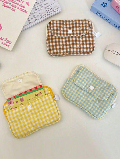 Fashion Quilted Gingham CCD Camera Storage Bag Camera Protective Case Digital Camera Carrying Case Camera Bag Charger Bag Card Holder Coin Purse