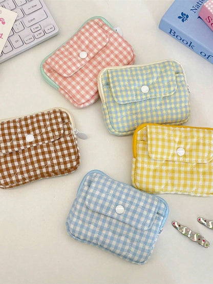 Fashion Quilted Gingham CCD Camera Storage Bag Camera Protective Case Digital Camera Carrying Case Camera Bag Charger Bag Card Holder Coin Purse