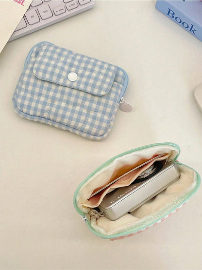 Fashion Quilted Gingham CCD Camera Storage Bag Camera Protective Case Digital Camera Carrying Case Camera Bag Charger Bag Card Holder Coin Purse