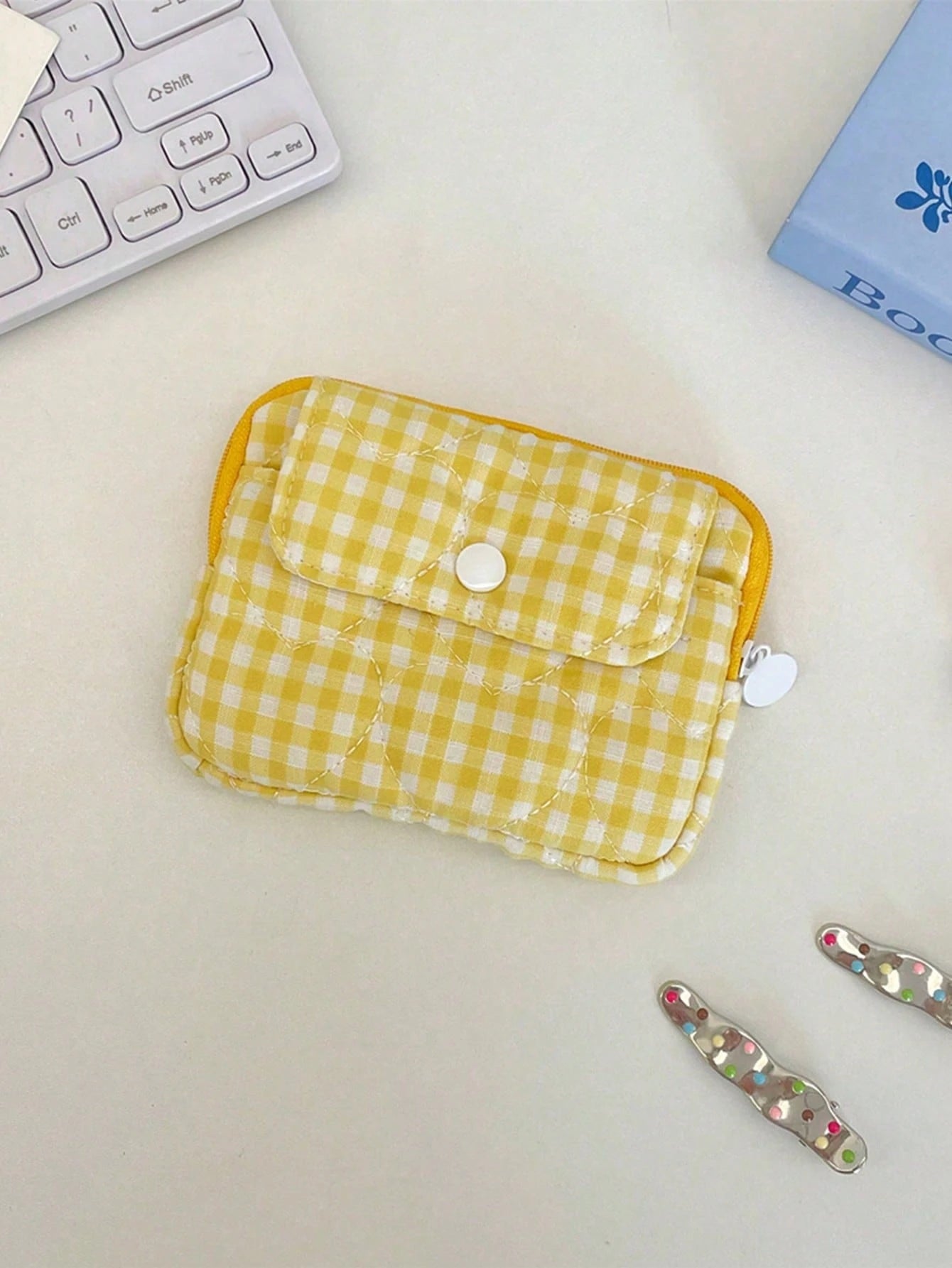 Fashion Quilted Gingham CCD Camera Storage Bag Camera Protective Case Digital Camera Carrying Case Camera Bag Charger Bag Card Holder Coin Purse