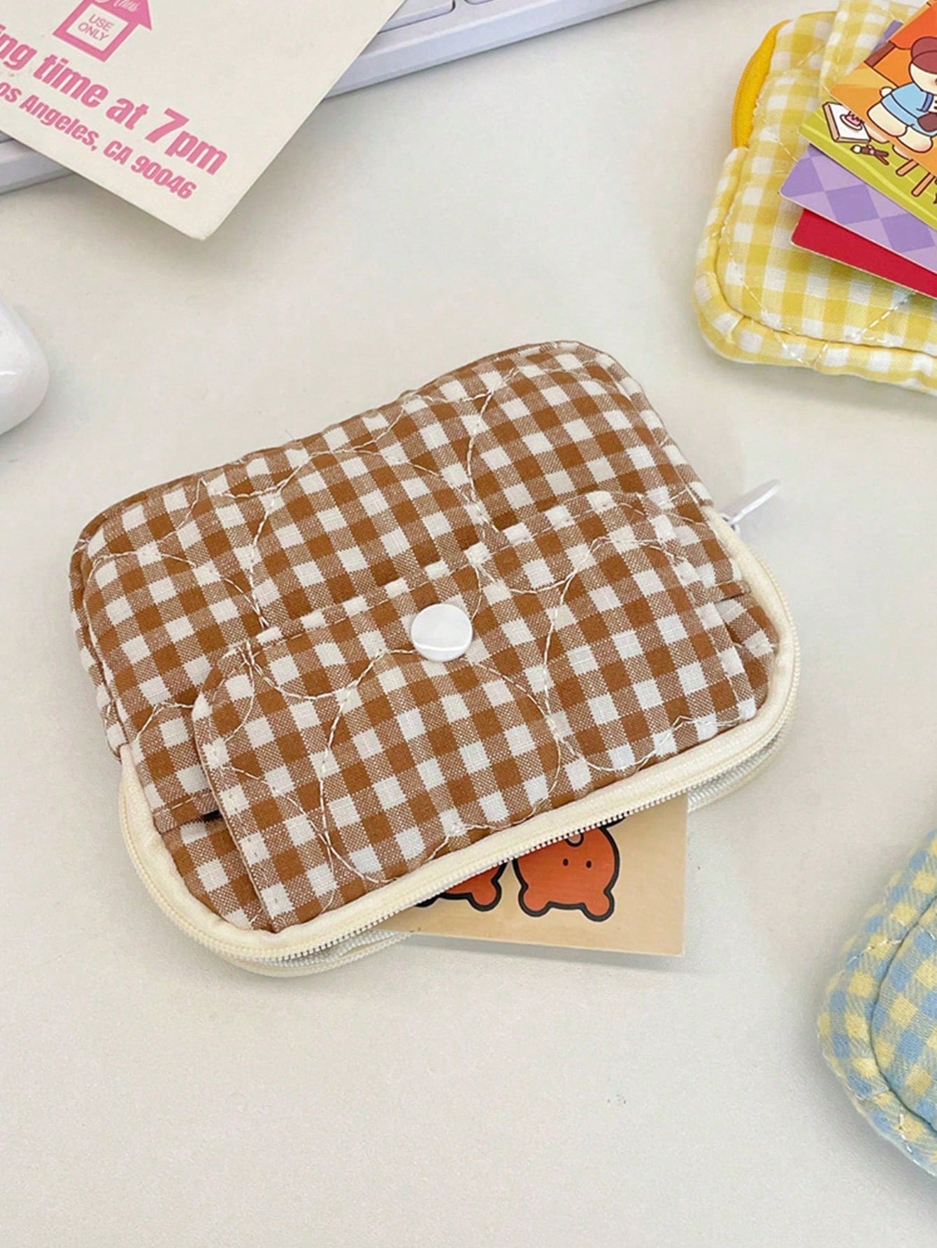 Fashion Quilted Gingham CCD Camera Storage Bag Camera Protective Case Digital Camera Carrying Case Camera Bag Charger Bag Card Holder Coin Purse