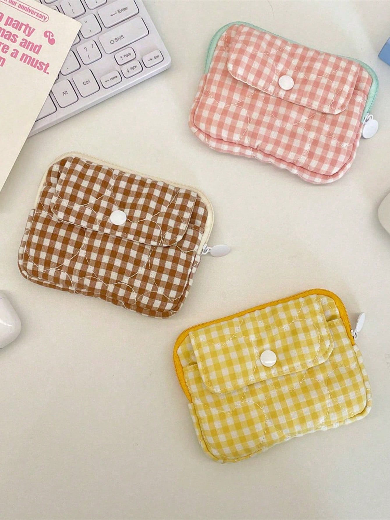 Fashion Quilted Gingham CCD Camera Storage Bag Camera Protective Case Digital Camera Carrying Case Camera Bag Charger Bag Card Holder Coin Purse