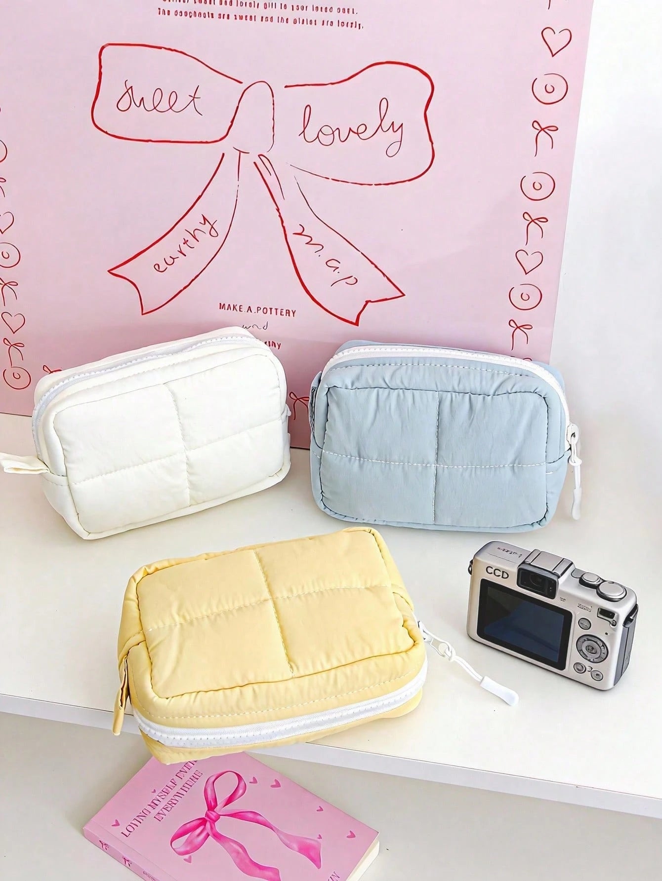 Fashion Solid Color Camera Bag, Large Capacity Portable Camera Bag, CCD Bag, Fashionable Camera Storage Bag, Multi-Pocket Item Storage Bag, Cute Student Coin Purse, Portable Small Storage Bag, Heart-S