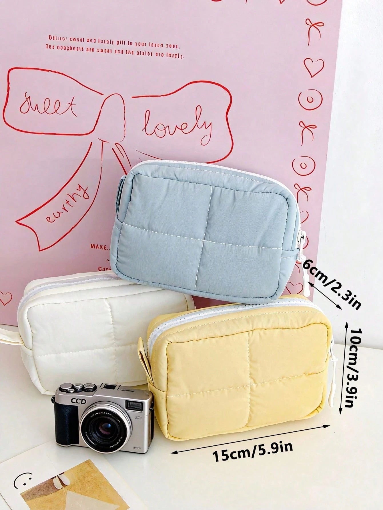 Fashion Solid Color Camera Bag, Large Capacity Portable Camera Bag, CCD Bag, Fashionable Camera Storage Bag, Multi-Pocket Item Storage Bag, Cute Student Coin Purse, Portable Small Storage Bag, Heart-S