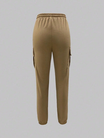 Fashion Solid Color Casual Loose Drawstring Waist Cargo Pants Spring