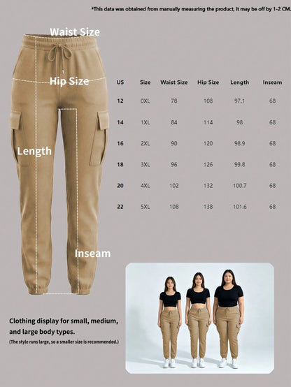 Fashion Solid Color Casual Loose Drawstring Waist Cargo Pants Spring