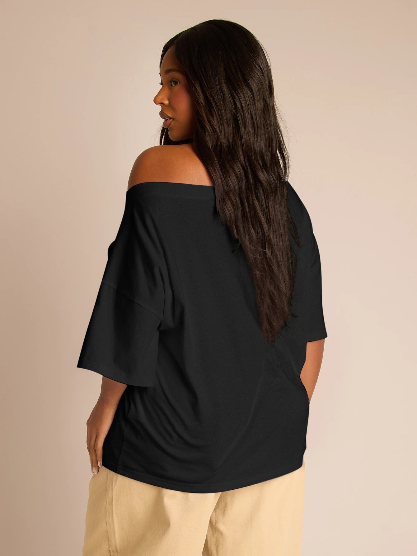 FASHION SZN Plus Size Ladies 100% Cotton Oversized Drop Shoulder T Shirt Casual Off Shoulder White Top Loose Fit Plus Size Summer Outfit Vacation Everyday Basics Airport Travel City Break Smart Elegan