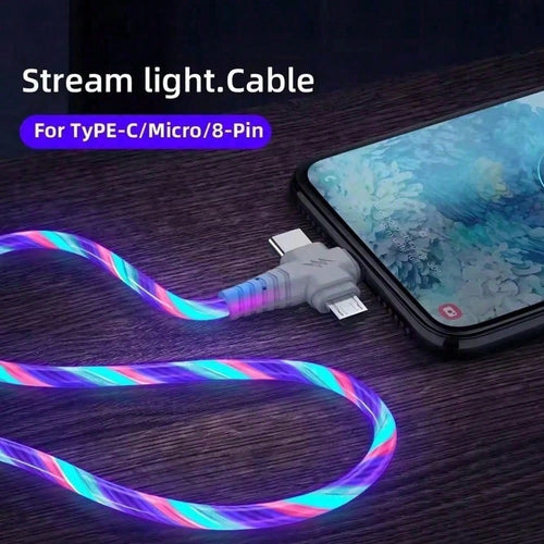 Fast Charging 3-In-1 LED Light Data Cable, Compatible With IPhone 17 Pro Max/17 Pro/17/Air/17/16/15/14/13/12/11, S25/S24/S23/S22/S21/S20 Ultra Plus Series