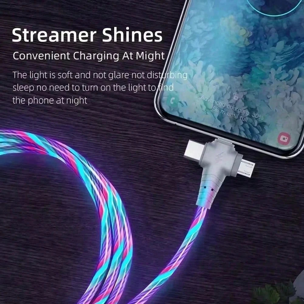Fast Charging 3-In-1 LED Light Data Cable, Compatible With IPhone 17 Pro Max/17 Pro/17/Air/17/16/15/14/13/12/11, S25/S24/S23/S22/S21/S20 Ultra Plus Series