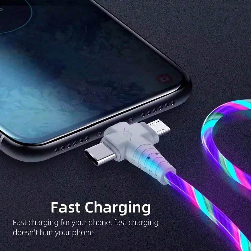 Fast Charging 3-In-1 LED Light Data Cable, Compatible With IPhone 17 Pro Max/17 Pro/17/Air/17/16/15/14/13/12/11, S25/S24/S23/S22/S21/S20 Ultra Plus Series