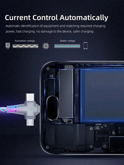 Fast Charging 3-In-1 LED Light Data Cable, Compatible With IPhone 17 Pro Max/17 Pro/17/Air/17/16/15/14/13/12/11, S25/S24/S23/S22/S21/S20 Ultra Plus Series