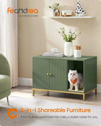 Feandrea Cat Litter Box Enclosure, Hidden Litter Box Furniture With Scratch Pad, Front Entry, Double Cabinet Doors, Modern Style, 31.5" Cat House Washroom Side End Table