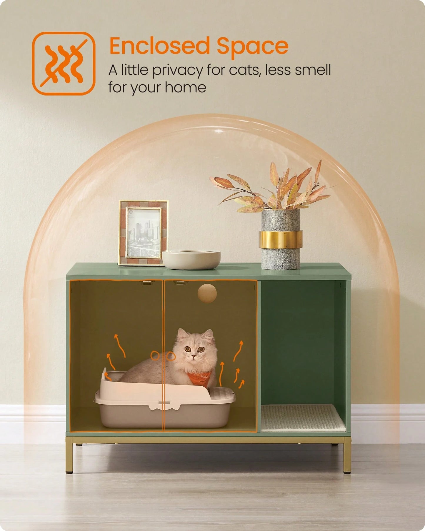 Feandrea Cat Litter Box Enclosure, Hidden Litter Box Furniture With Scratch Pad, Front Entry, Double Cabinet Doors, Modern Style, 31.5" Cat House Washroom Side End Table