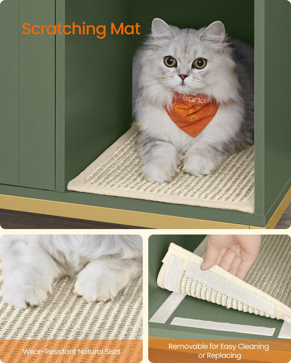 Feandrea Cat Litter Box Enclosure, Hidden Litter Box Furniture With Scratch Pad, Front Entry, Double Cabinet Doors, Modern Style, 31.5" Cat House Washroom Side End Table