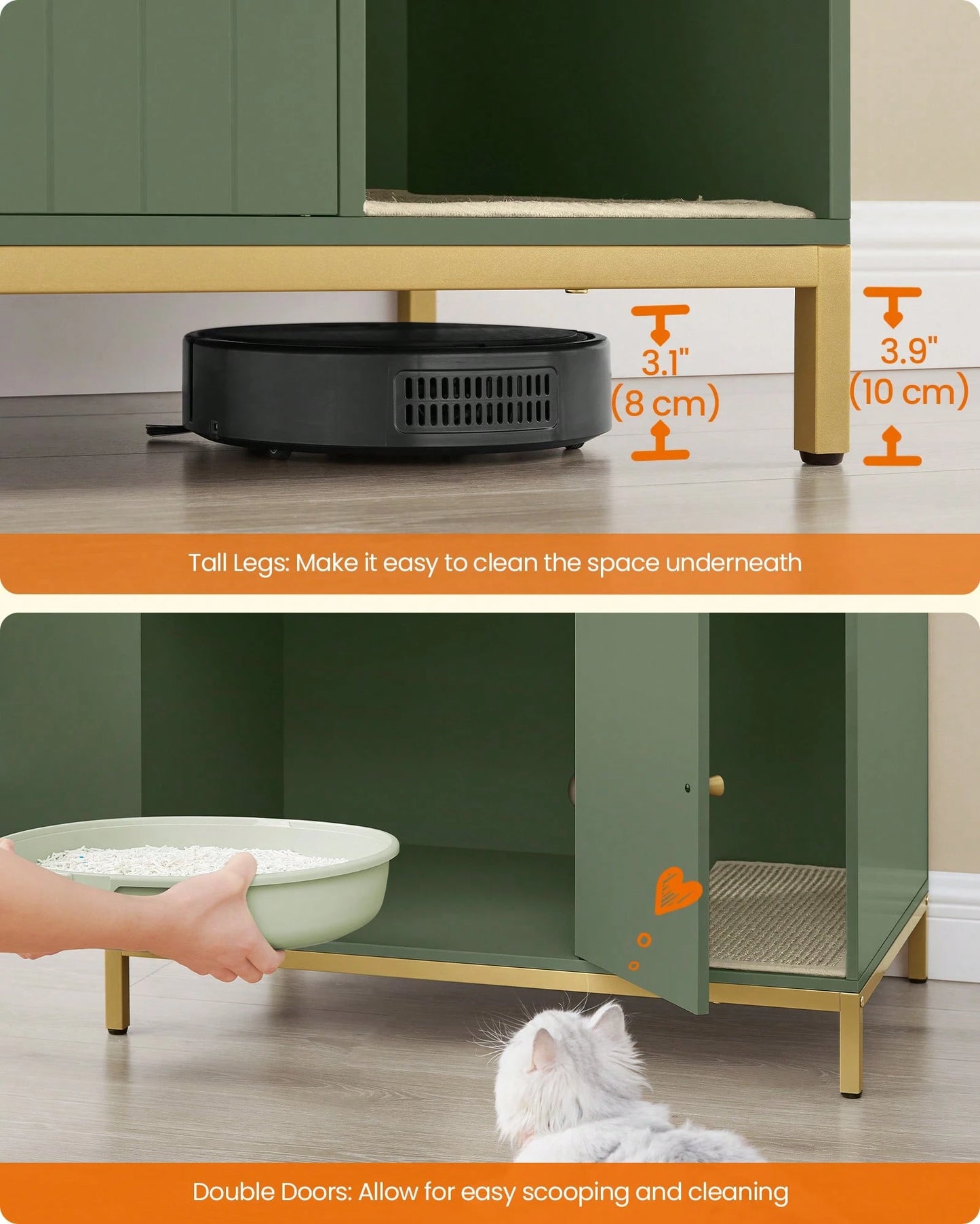 Feandrea Cat Litter Box Enclosure, Hidden Litter Box Furniture With Scratch Pad, Front Entry, Double Cabinet Doors, Modern Style, 31.5" Cat House Washroom Side End Table