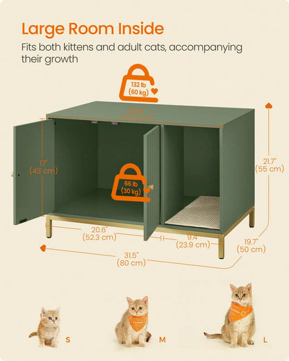 Feandrea Cat Litter Box Enclosure, Hidden Litter Box Furniture With Scratch Pad, Front Entry, Double Cabinet Doors, Modern Style, 31.5" Cat House Washroom Side End Table