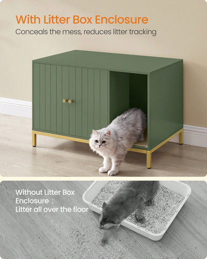 Feandrea Cat Litter Box Enclosure, Hidden Litter Box Furniture With Scratch Pad, Front Entry, Double Cabinet Doors, Modern Style, 31.5" Cat House Washroom Side End Table