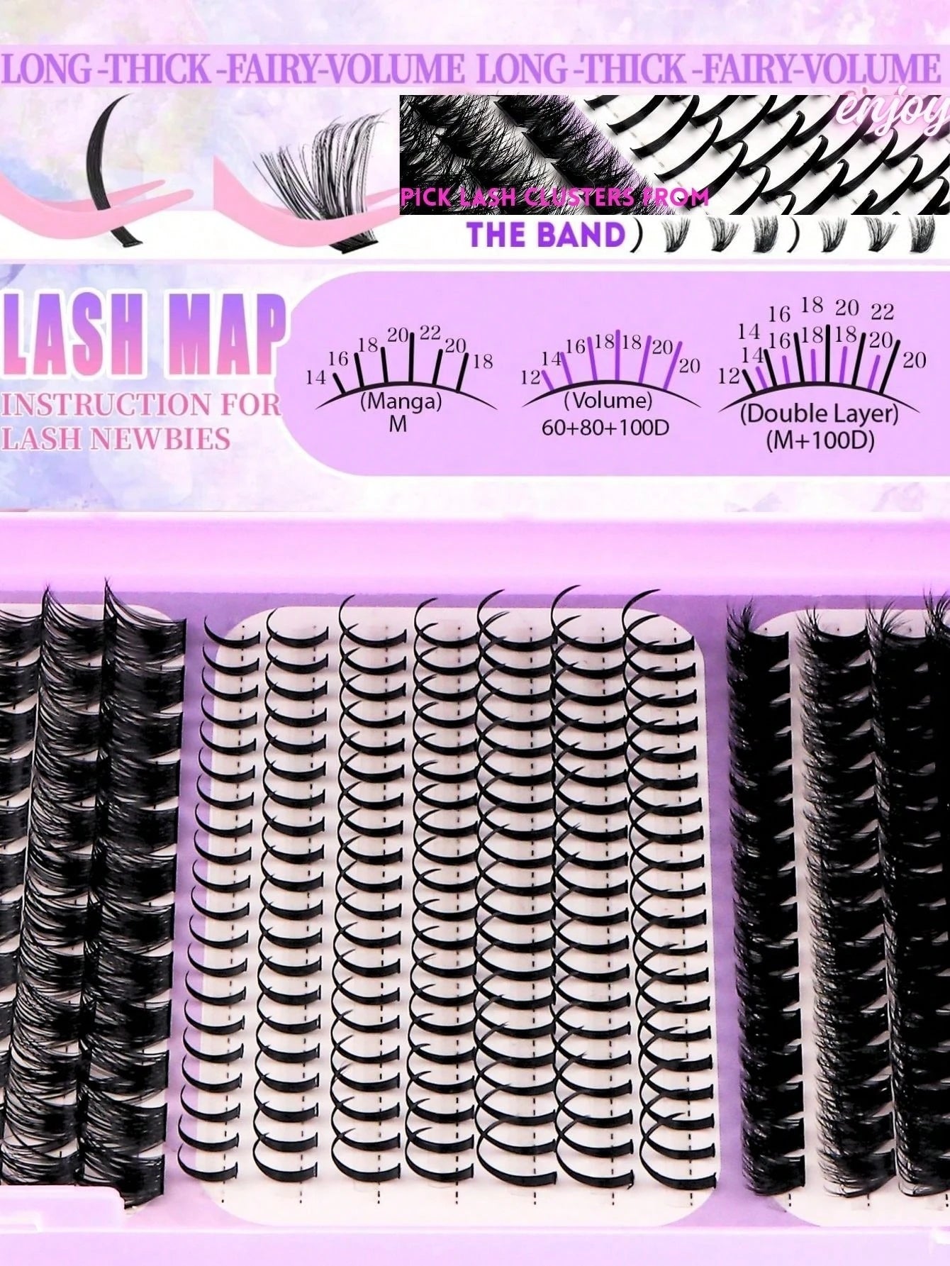 Fengxiu Eyelash LUXE 07-Party-Lashbook 512pcs Large Capacity Eyelash Book 8D Super Fluffy Soft Comfortable High-Quality DIY Eyelash Clusters Russian Lash Extensions Lash Individuals 3D Volume Eyelash